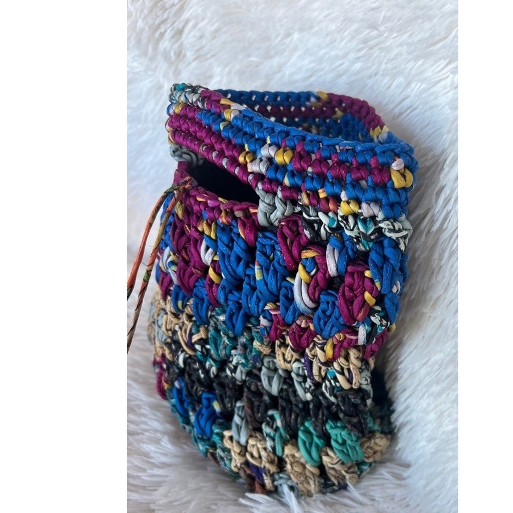 Chan Luu Crochet Handbag Tote Textile Small Boho Fabric Knit Bag Hippie Upcycled - Picture 8 of 12